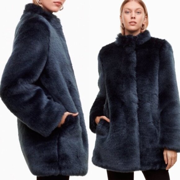 Aritzia Babaton Faux Fur Fritz Coat Jacket Emerald Green Size XXS - Picture 4 of 14